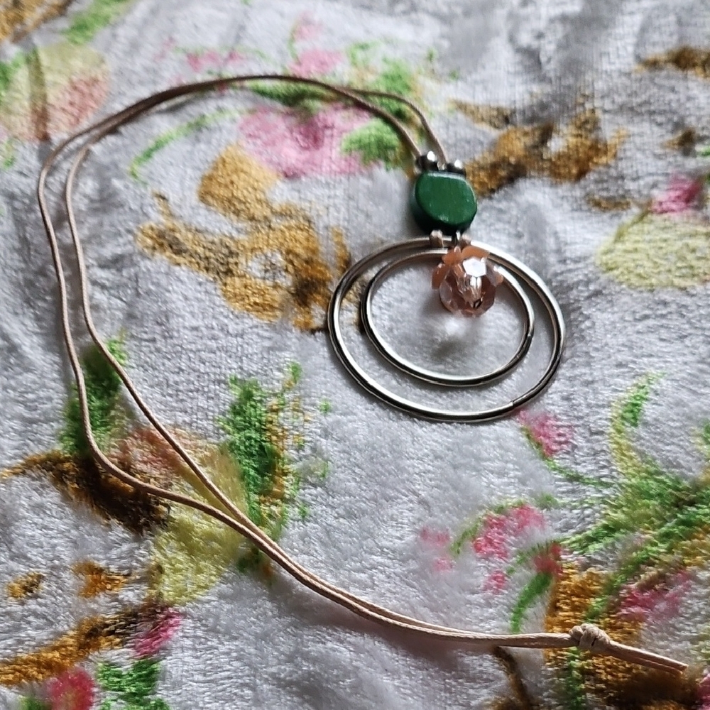 Unlisted Silver and Green Double Circle Necklace